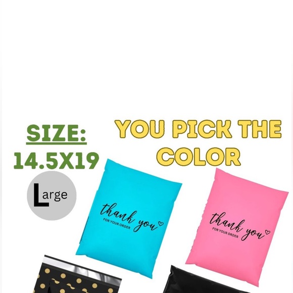 SHOW ONLY. Colorful Thank You Large Poly Mailers Blue or Pink 14.5x19 10 Pack - Picture 1 of 3